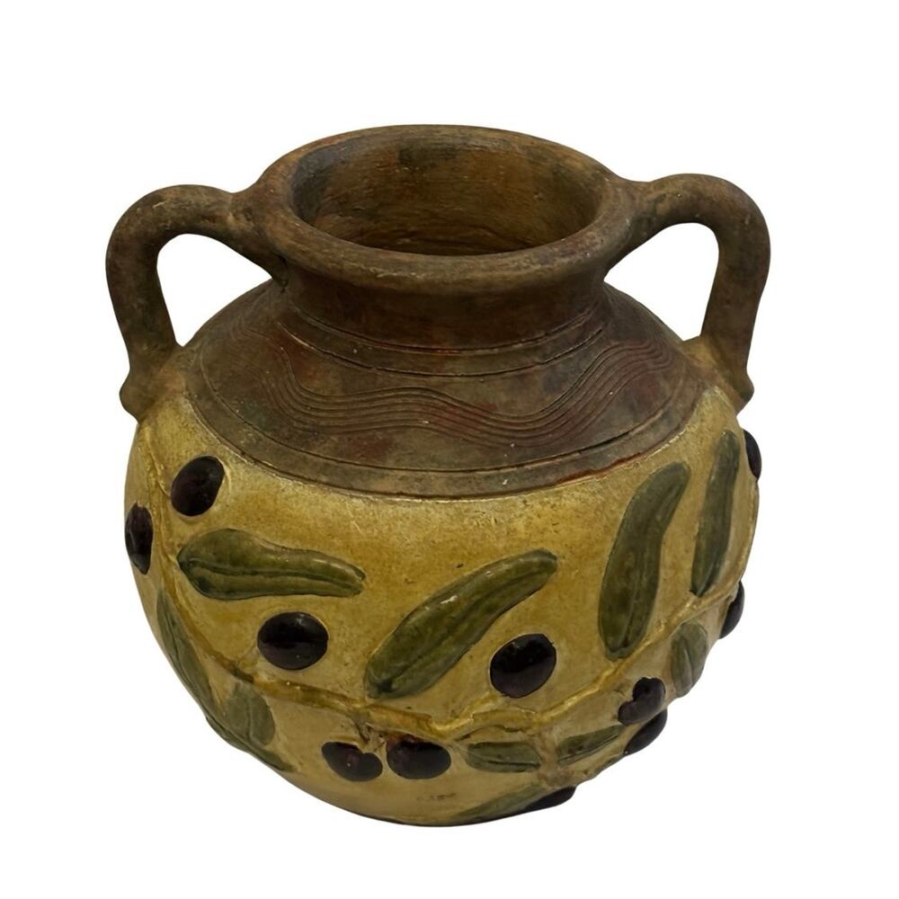 1990s Tuscan Olive Motif Vase Rustic Mediterranean Kitchen Decor
